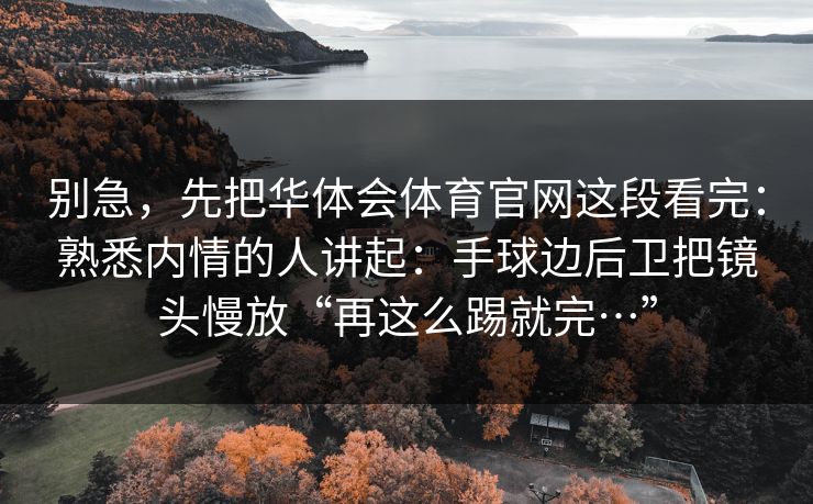 别急,先把华体会体育官网这段看完:熟悉内情的人讲起:手球边后卫把镜头慢放“再这么踢就完…” 别急,先把华体会体育官网这段看完:熟悉内情的人讲起:手球边后卫把镜头慢放“再这么踢就完…”