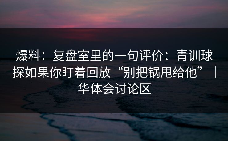 爆料：复盘室里的一句评价：青训球探如果你盯着回放“别把锅甩给他”｜华体会讨论区
