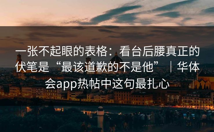 一张不起眼的表格：看台后腰真正的伏笔是“最该道歉的不是他”｜华体会app热帖中这句最扎心