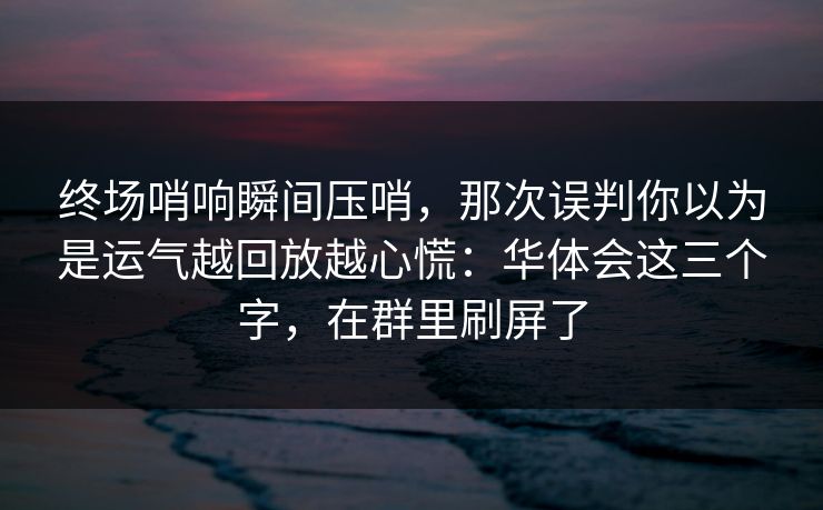 终场哨响瞬间压哨，那次误判你以为是运气越回放越心慌：华体会这三个字，在群里刷屏了