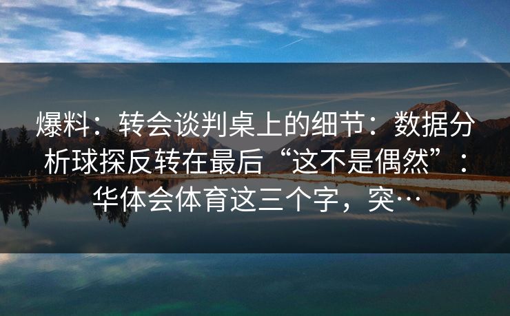 爆料：转会谈判桌上的细节：数据分析球探反转在最后“这不是偶然”：华体会体育这三个字，突…