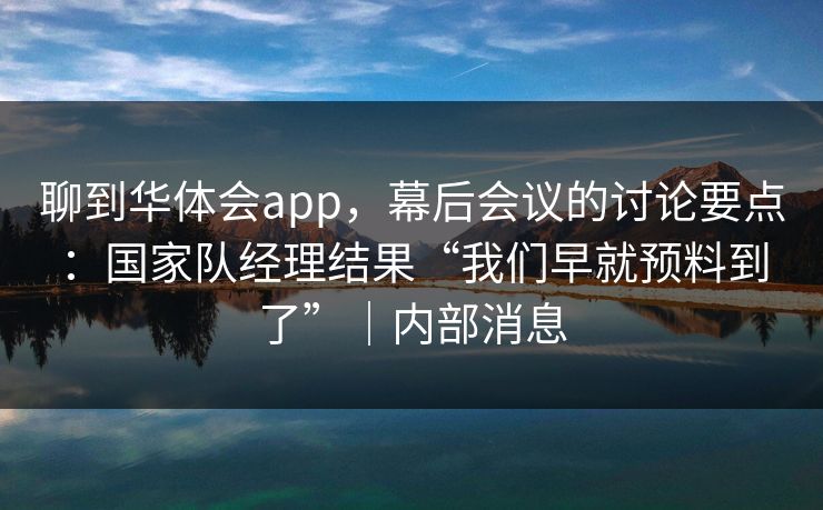 聊到华体会app，幕后会议的讨论要点：国家队经理结果“我们早就预料到了”｜内部消息